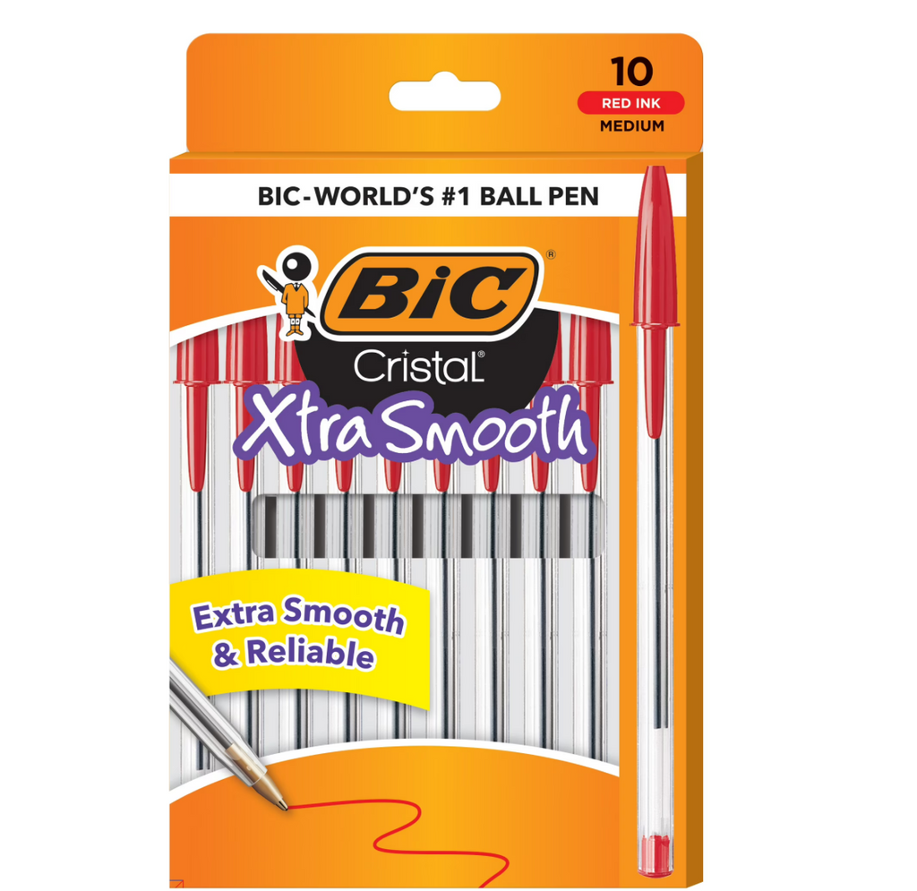 Cristal Xtra Smooth Ballpoint Pens, Red, 10 Pack