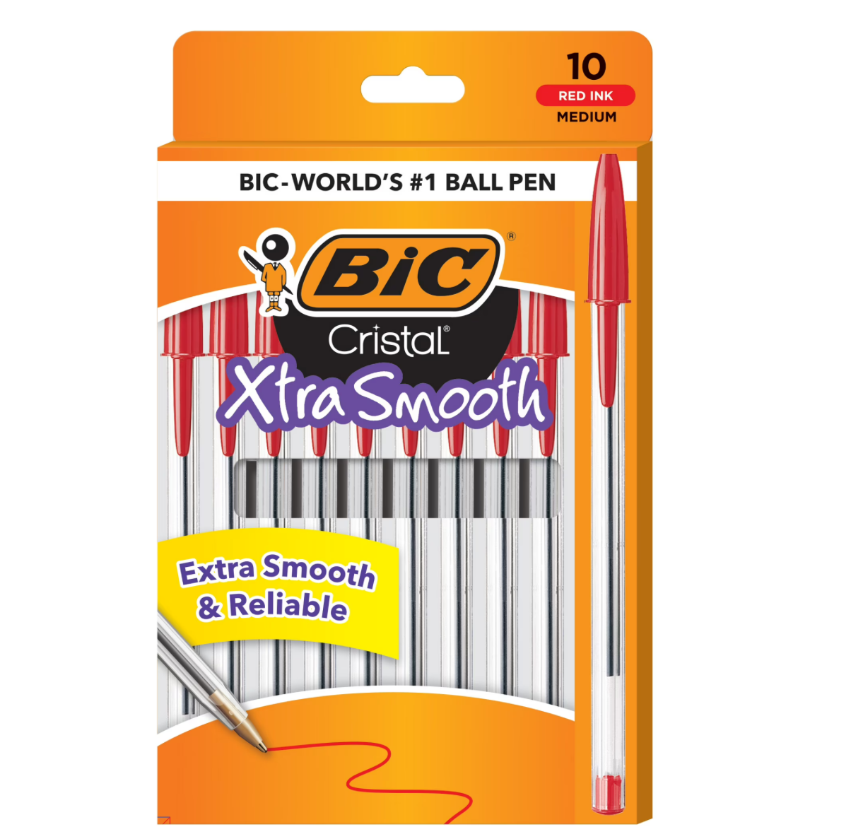 Cristal Xtra Smooth Ballpoint Pens, Red, 10 Pack