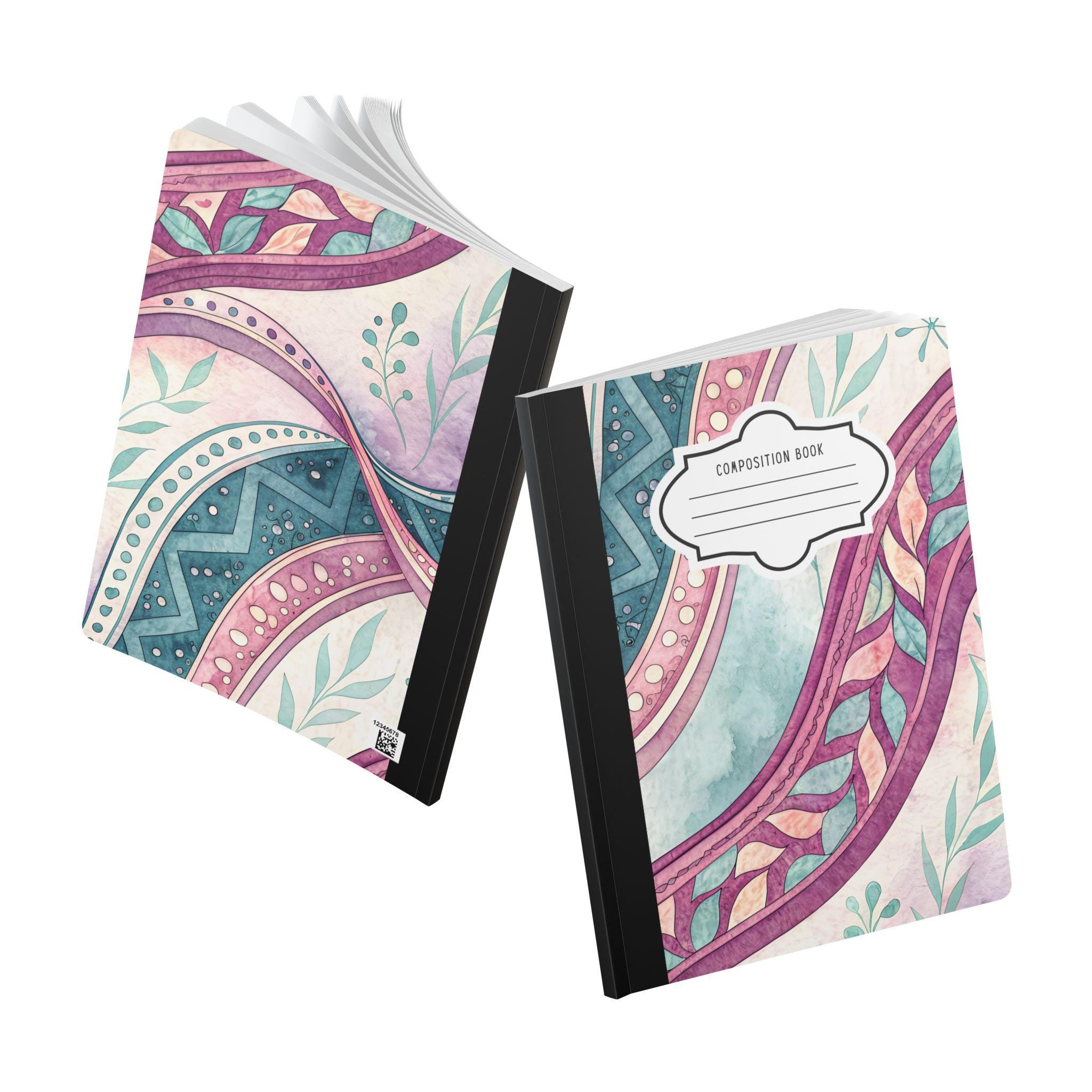 ColorFlow | Boho Wave Composition Notebook | Aesthetic College Ruled Journal | Floral Writing Notebook Gift